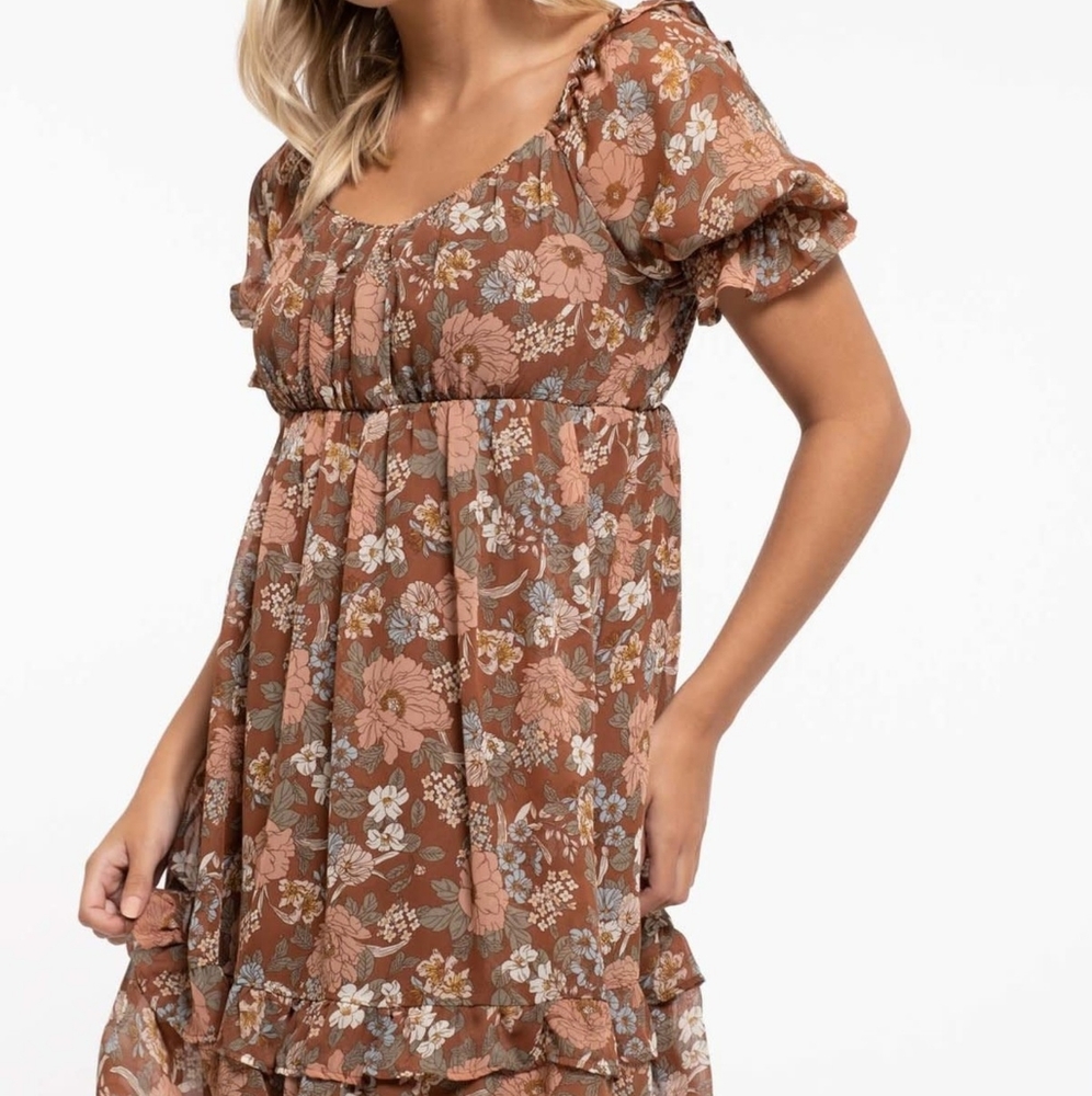 NWT blu pepper brown floral dress size L - Picture 2 of 7